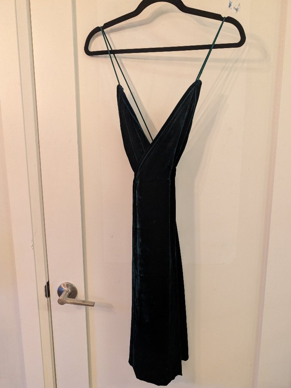 SHEIN Dark Green Velvet V-Neck Spaghetti Strap Dress XS